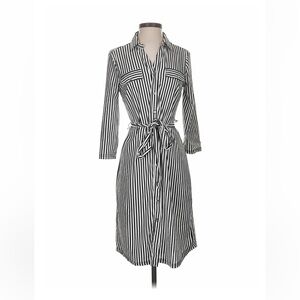 Mlle Gabrielle Black and White Striped Casual Shirt Dress